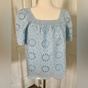 Ultra Pink Light Blue Eyelet Blouse